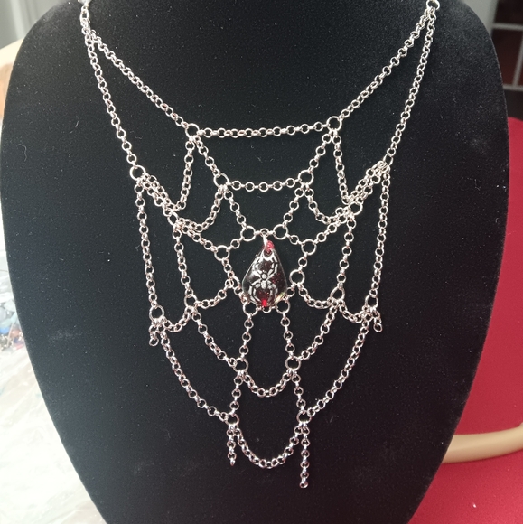 Sacred Shadow Studios Jewelry - Elegant Silver Handmade Necklace with Red Accents